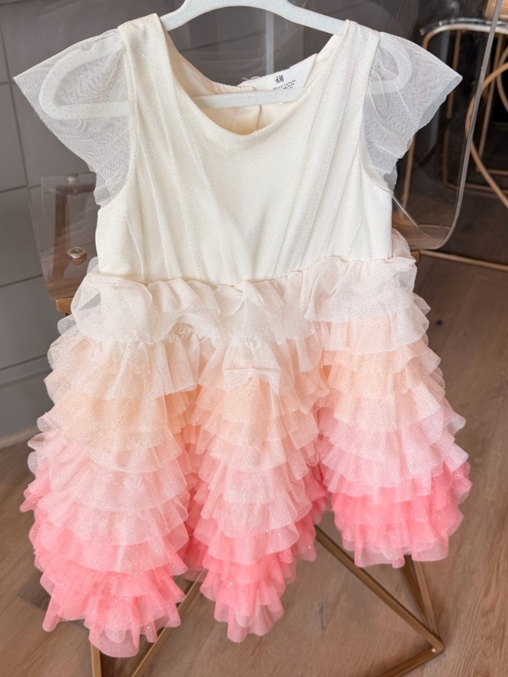 H&M White to Pink Ombre Ruffle Tulle Dress